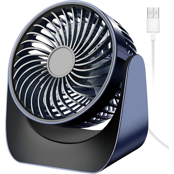 Stille USB-blæser, Mini Bordblæser 3 Hastigheder, 360° Rotation Lille Kraftfuld Bærbar Bordblæser til Soveværelse Bil Camping Udendørs (Marineblå, Intet Batteri)