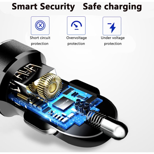 Snabbladdare 3.0 för bil - Dubbel USB 5.4A/30W Snabb Bil Laddare Adapter - QC 3.0 3A + Smart IC 2.4A Silver