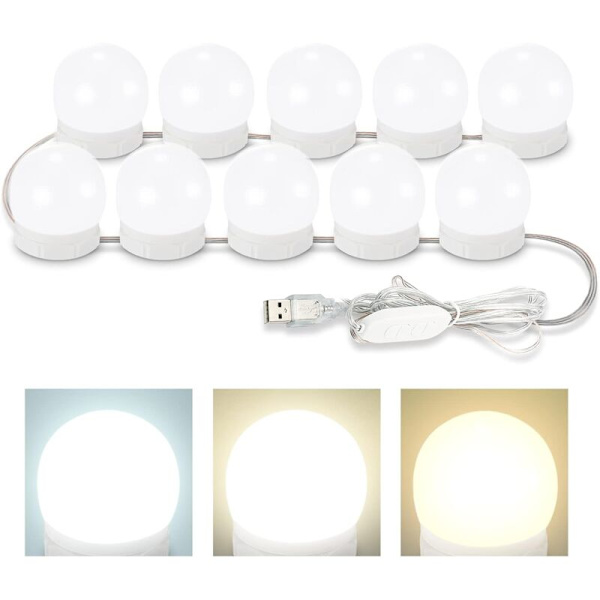 LED-sminkspegelbelysning, Hollywood-stil sminkspegelbelysning med 10 dimbara glödlampor