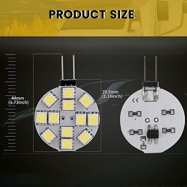 12 st G4 LED-lampor Runda sidostyftbas G4 5050 12SMD LED RV-ljus Hemläslampa, Vit