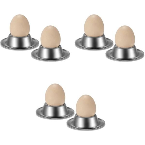 Sett med 6 eggkoppholdere, rustfritt stål eggkopper plater serviseholder for kokt egg, kjøkkendisplay