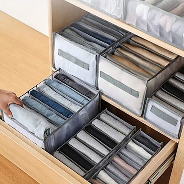 Foldbar Skab Organizer Skuffedeler Organizer til Jeans Undertøj Sokker Opbevaringsboks Bukser Opbevaringsorganizer 2 stk