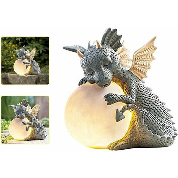 DiChristmasaur-Skulptur, Trädgårdsdrakmeditationstaty Samling, Söt Meditation Draktaty, Hartsprydnad för Drakelskare Utomhus Trädgård