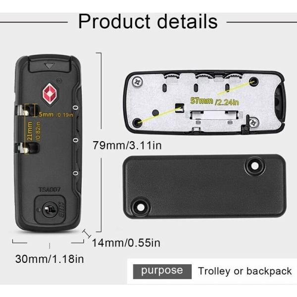 2-osainen yhdistelmälukkosarja, TSA-matkalaukku lukko, TSA-yhdistelmälukkosarja, matkalaukku lukko, jälkiasennus kova matkalaukku, jälkiasennus matkalaukku lukko