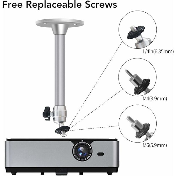Projector Takmontering, 6,6 Pund Lastkapasitet, 360° Rotasjon, 90° Tiltvinkel, Tak- og Veggmontering for Miniprojektor - Laget av Aluminium - ..