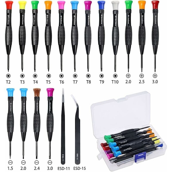 18 deler Torx skrutrekker Mini magnetisk Torx Flathead Phillips Små pinsett Skrutrekkere med T2 T3 T4 T5 T6 T7 T8 T9 T10 for Xbox datamaskin Telefon