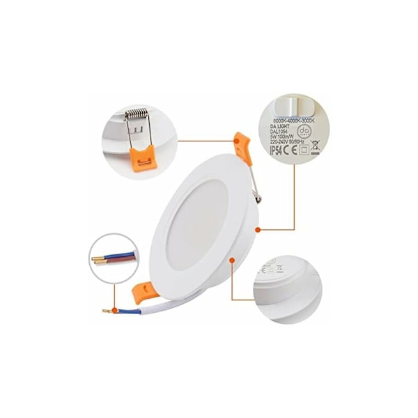 230V 5W Extra Flat LED Inbyggd Spotlight Set om 6, Inbyggd Taklampa, 3000/4000/6000K LED Spotlight, IP54 Takspotlight för Badrum