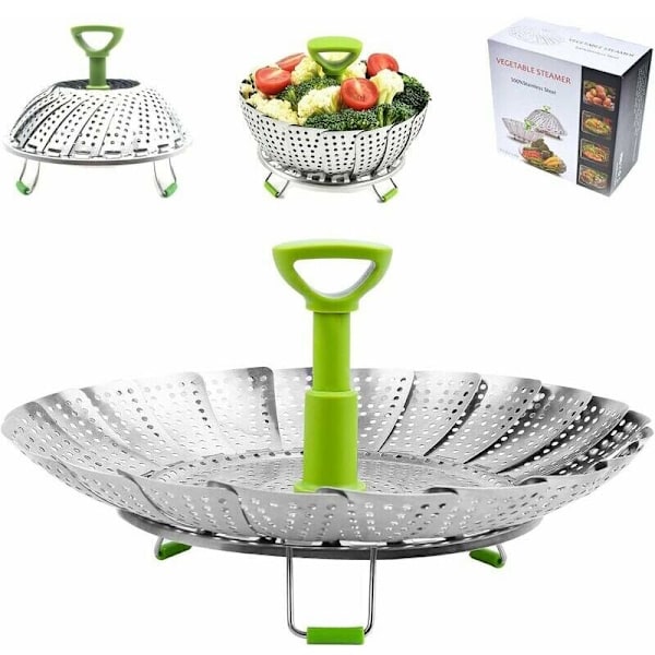 Rustfrit Stål Dampkurv, 9'' Rustfrit Stål Dampkurv til Trykkoger med Teleskopisk Håndtag, Kurv til Dampning, Daisy Flower Dampmadlavning, F