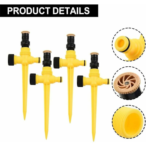 Havevandssprinkler, 4 stk. plænesprinkler, 360° roterende automatisk sprinkler, sektorplænesprinkler justerbar 90°-180°-360° sprinkler til planter, blomster