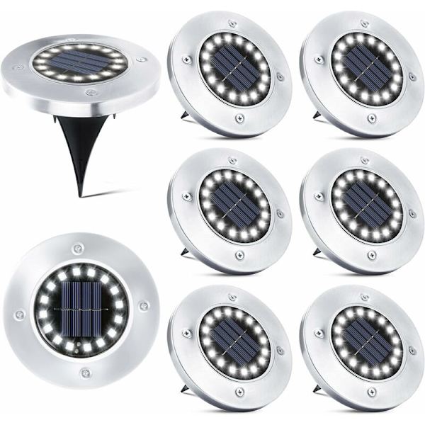16 LED Solcellslampa för Utomhus, 8 Stycken Solcellsbelysning Trädgård Inbyggd Lampa IP65 Vattentät Gatulampa för Gångväg Stigen Terrassen Innergården Underjord