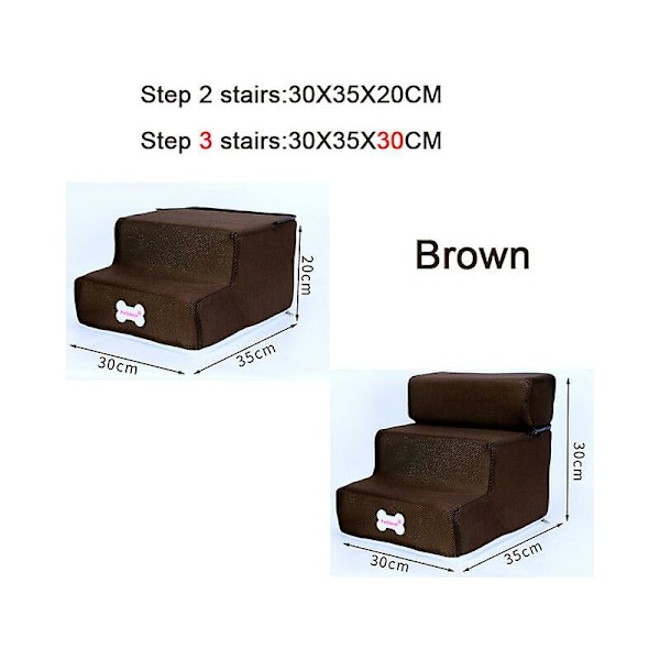 Hundstigar anti-halk avtagbara husdjur 3 steg trappor för liten hund katt hundhus husdjursramp stege hundbädd trappor husdjurstillbehör 3 steg 30x35x30cm Brun