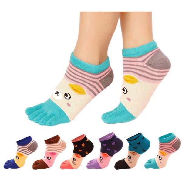 Creative Toe Socks Dame Short Cute Cotton Dame Sokker Dame Low Cut Toe Sokker Ankel Bomulls løpesokker (5/6 pakke)
