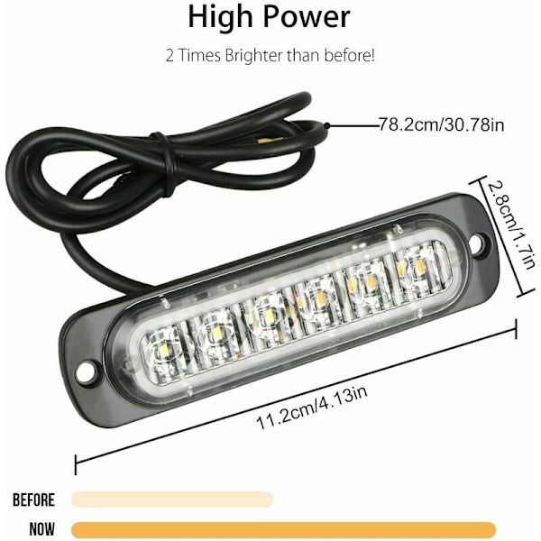 4-pakke - Ultratynn Blå 6 LED Strobe Lys - LED Lyslist Mini Nødlyslist 18 Blinkende Moduser 12V-24V for Universelt Kjøretøy eller Lastebil