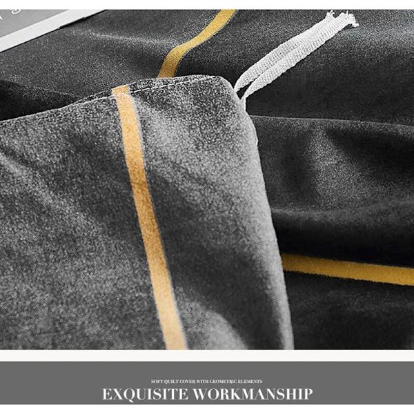 Unikt 3D Geometrisk Stripete Dynetrekksett, 3-delt Nordisk Stil Minimalisme Dobbel Størrelse Mikrofiber Dynetrekksett med Gul Geom