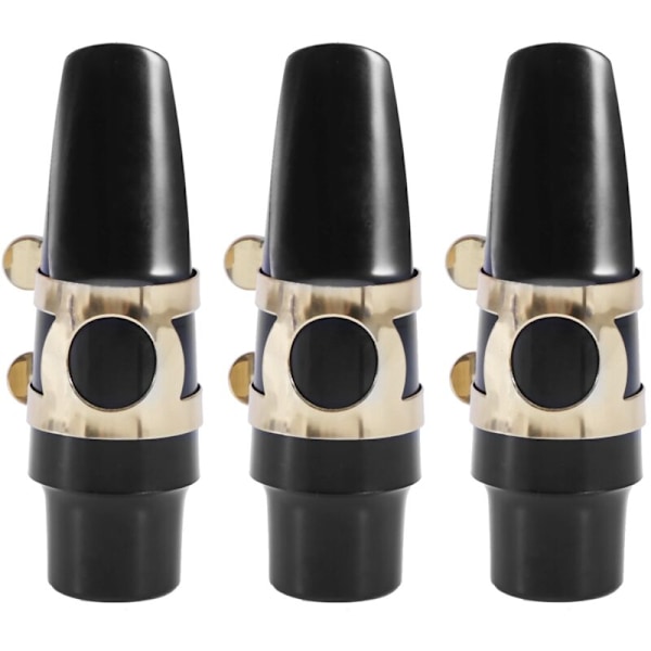 3X Svart Saksofonmunnstykke med 1 Reed, Spenne, Stopper, 2 Puter, Pakke