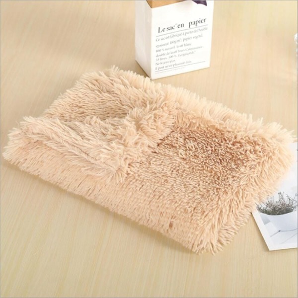 Fluffy Plush Hundedækken 100x75cm Beige - Dobbeltsidet - Super Blødt og Varmt - til Kæledyr - Hundebed Sovedækken