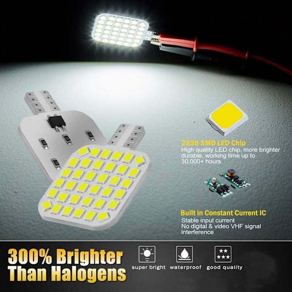 20X LED-lampor för interiör, superljusa 36-SMD 6000K vita T10 922 912 194 lampor för husbil, släpvagn, båt