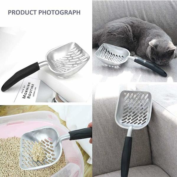 Metallisk Kattsandsskopa i Aluminiumlegering med Långt Handtag, Lätt att Rengöra för Husdjur, Twill Stripes-DENUOTOP
