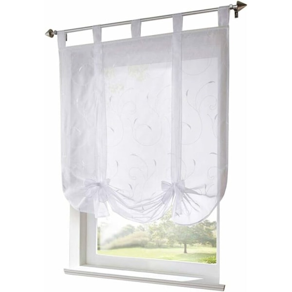 Romersk rullegardin med broderibånd Romerske gardiner Voile gardin med gennemsigtige spænder (BxH 140x140cm, hvid)