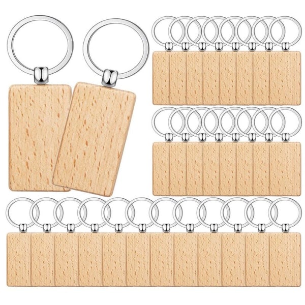 100 Pieces Bulk Blank Wooden Keychains Blank Wood Engraving Unfinished Wooden Keychains Keyrings A