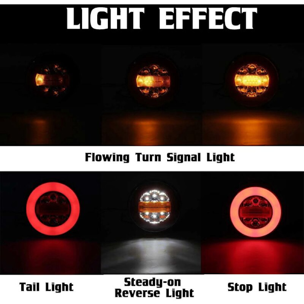 4X 43 LED Hamburger Rund Flow Blinklys Baglygte Til Lastbil Trailer 12-30V IP67