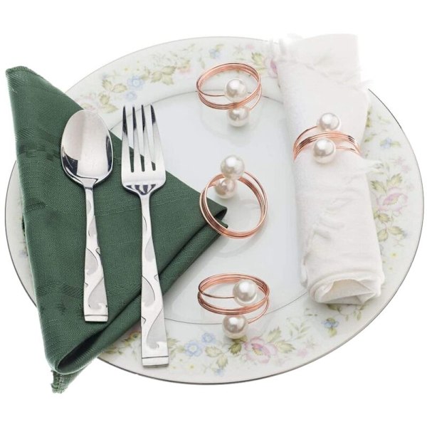 12 stk. Sæt Servietringe Holder Servietholder Bordservietholder til Bryllup Banket Fødselsdagsfest Middag Dekorationer (Rosenguld)