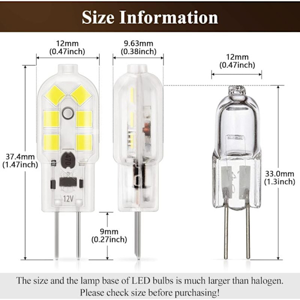 G4 LED-lampa 1,5W, 120LM, AC/DC 12V, motsvarande 20W halogen, dagsljus 6000K, ej dimbar, ersättning för köksfläkt och ljuskronor, P