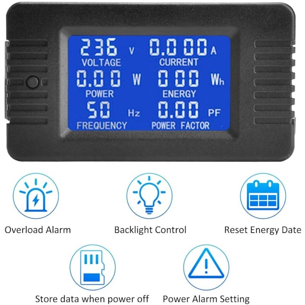 LCD Digital Amperemeter Voltmeter AC 80-260V 100A, 6-i-1 Strömmätare Solpanel Hushållsström, Öppen Energimätare CT Strömmeter