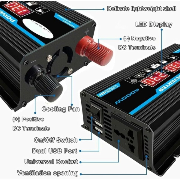300w Inverter 12v til 220v/110v LED Bilstrøminverter Konverter Lader Adapter Dual USB Spenningstransformator Forbedret Sinusbølge 12V-220V