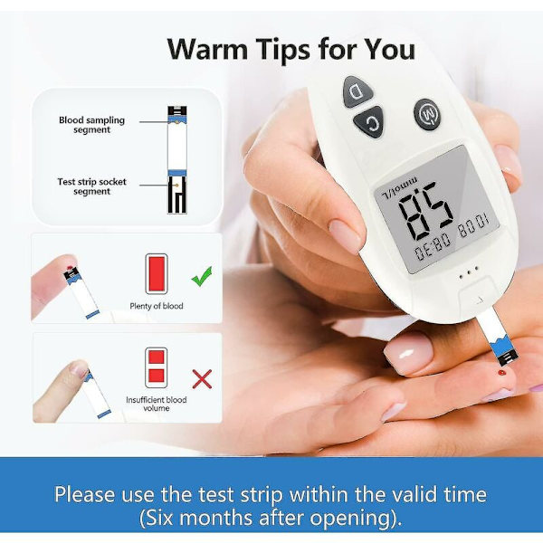 Blodsukkermåler Diabetes Test Kit med 50 No-Coding Test Strips, 50 Lancets