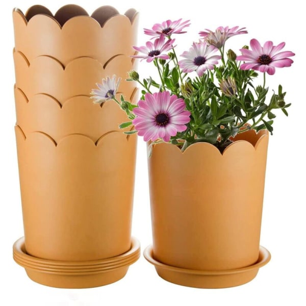 Plantepotte 4,7 tommer sett med 8 plastblomsterpotter med dreneringshull og brett, full dybde planter for moderne dekor