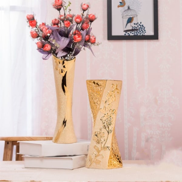 Luksuriøs Europa gullbelagt keramisk vase, hjemmedekor kreativ design porselen dekorativ blomster vase for bryllup C