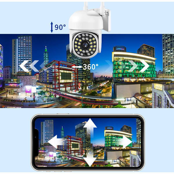 2 Megapixel Farve HD 5G Wifi IP PTZ Udendørs Overvågningskamera med AI, Automatisk Sporing og IR Nattesyn (Hvid)