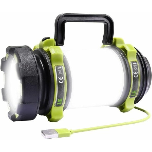 LED-campinglampa, 2600 mAh uppladdningsbar campinglykta, kraftfull LED-ficklampa 6 lägen, USB-kabel ingår, vattentät för gör-det-själv, vandring, garage, nödsituation