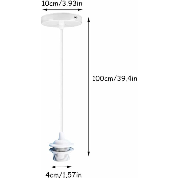 E27 Pendellampeholder, E27 Pendellampe Tilbehør, E27 Hængende Lampe Tilbehør med 1m Kabel, til Bar, Cafe, Tøjbutik, Hjem, Hotel (Hvid)