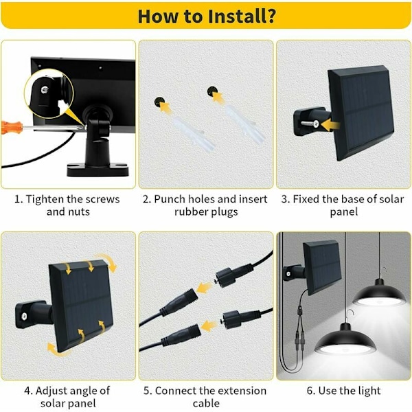 Solcellslampa utomhus, 78 LED 4 lägen med rörelsesensor, fjärrkontroll, 360° justerbar solpanel, 3 ljusstyrkor, IP65 vattentät solkrona