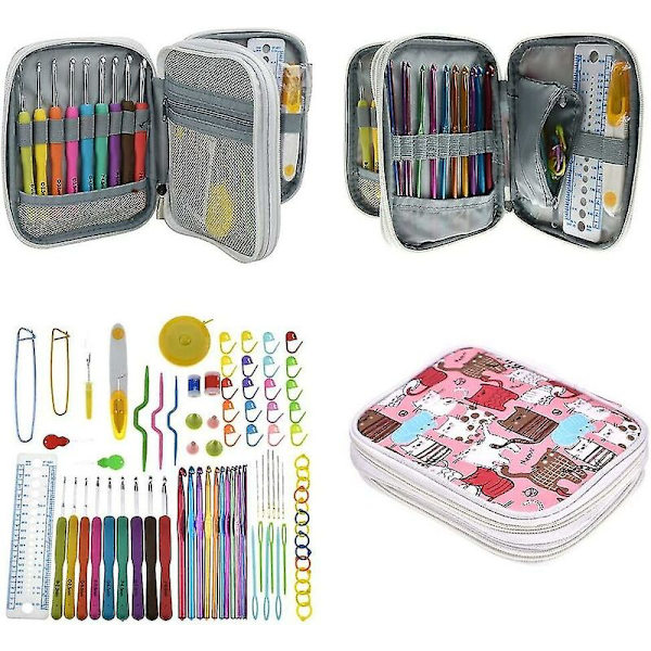Virka nål set 85 delar virka verktyg ergonomiska stickor med komplett virka tillbehör