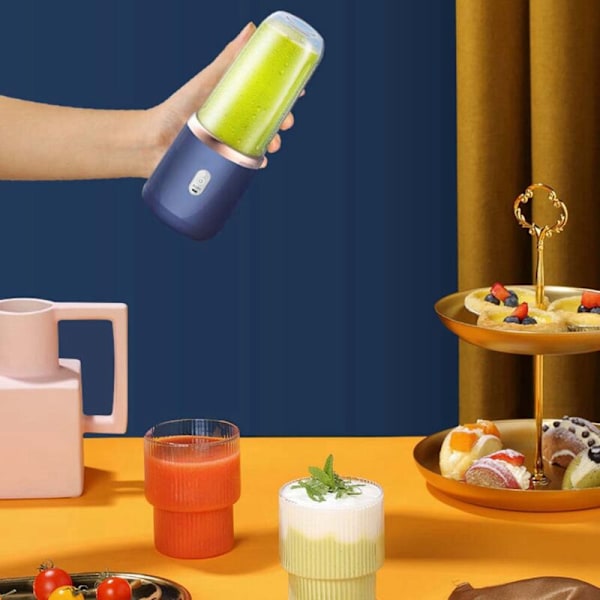 Bärbar Saftkopp med 6 Blad, Fruktkopp, Automatisk Elektrisk Saftpress, Smoothieblender, Matberedare, A