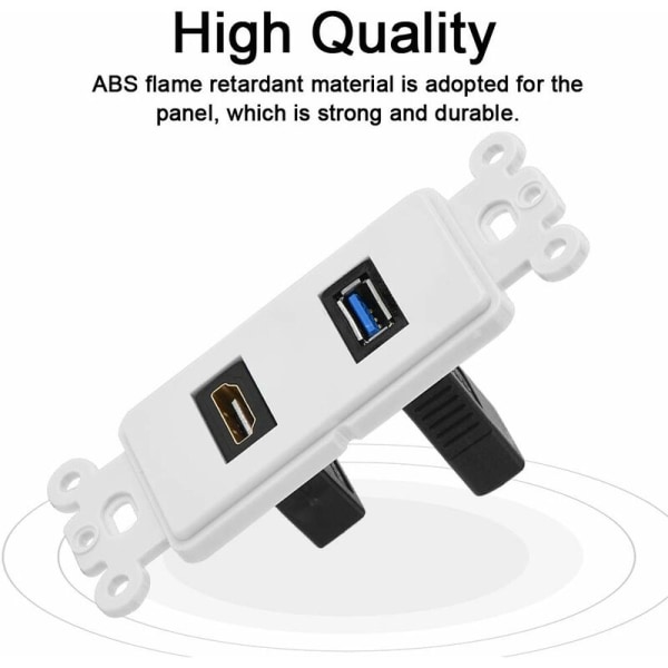 HDMI-liitäntä ja USB 3.0 -seinäpistorasia, upotettu pistorasia seinäpistorasia, 2 HDMI-porttia High Speed ​​Junction -liitäntä upotettu pistorasia, valkoinen-