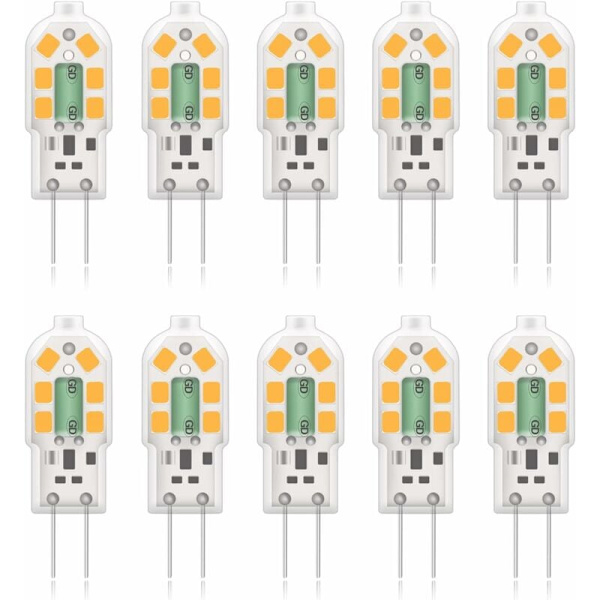 G4 2W LED-lampa, motsvarande 20W halogenlampor, varmvit 3000K, 200Lm, 12x SMD, 12V AC/DC - 10-pack [Energiklass A+]