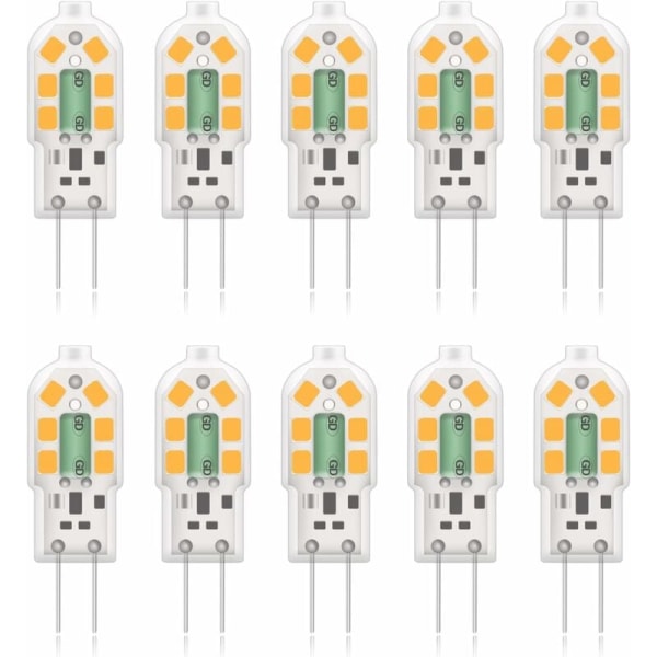 G4 2W LED-lamppu, 20W halogeenilamppujen vastine, lämmin valkoinen 3000K, 200Lm, 12x SMD, 12V AC/DC - 10 kpl [Energialuokka A+]