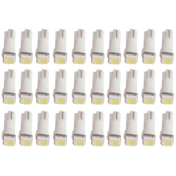 30 stk. T5 1-5050-SMD LED-instrumentlys til bil/motorcykel, indikatorlampe, instrumentbræt (hvid)