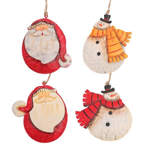 4Pcs Christmas Series Hand Painted Metal Snowman Santa Claus Pendant Christmas Tree Decoration Hanging Accessories Ornaments Supplies