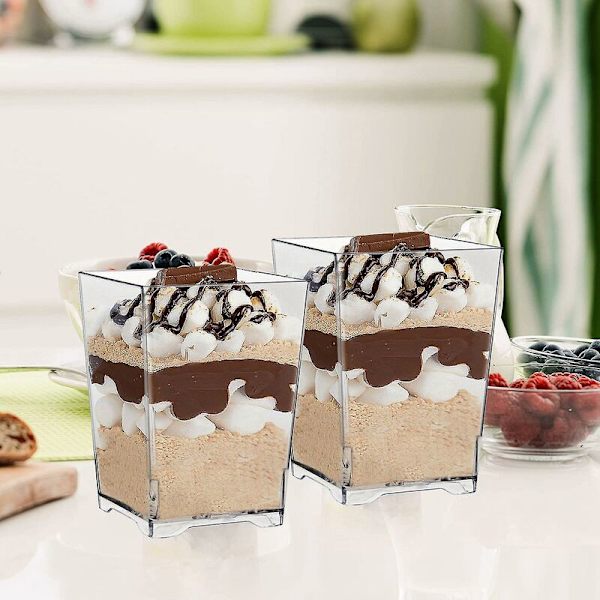50 stk. gennemsigtige plastik dessertkopper, mini dessertkopper, ideelle til desserter, budding, mousse, multi-parfa