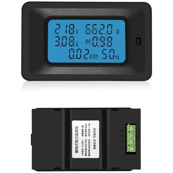 Elektrisk förbrukningsindikator Multifunktionell hushållselmätare, Watt-timmätare, AC digital display spänning och strömmätare, Power Monito