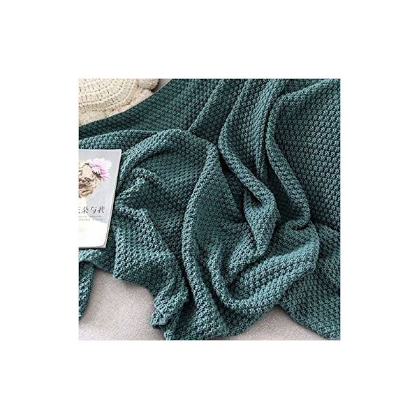 Strikkede Tæpper Plaid Sofa Sengetæppe Bordmåtte Blød Varmt Nordisk Sengetæpper med Håndlavet Kant til Strand Picnic Alle Sæsoner (Matcha Grøn, 180 x 200cm)