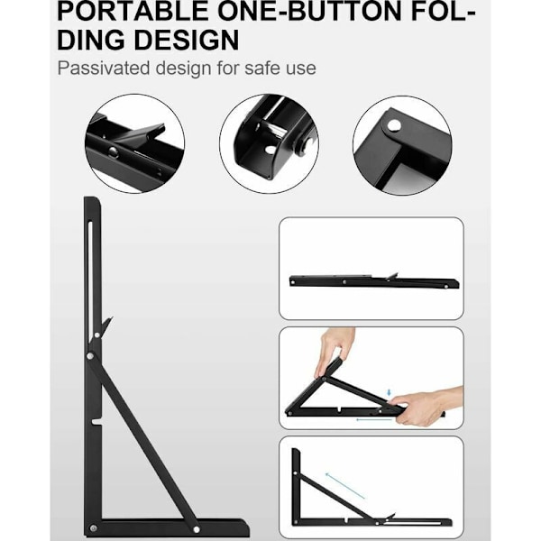 Foldbar Beslag 400mm, 2 stk. Sort Foldbar Konsolbeslag, Belastningsbærende Foldbare Hyldebeslag, Robust Tilbagetrækkelig Foldbar Konsolbeslag