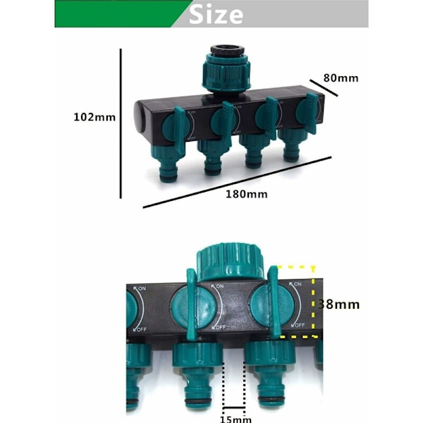Sprinkler Slangeforbindelse 4 Udløb, Fordeler Vandingsforbindelse Forlængerforbindelse Hane Adapter Tap Næse Y Vælg til Have Drivhus Vege