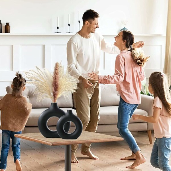 Mattsvarta vaser, keramiska vaser, moderna donutformade vaser för heminredning, vardagsrum, mittpunkter och evenemang, 23  22.5cm HIASDFLS