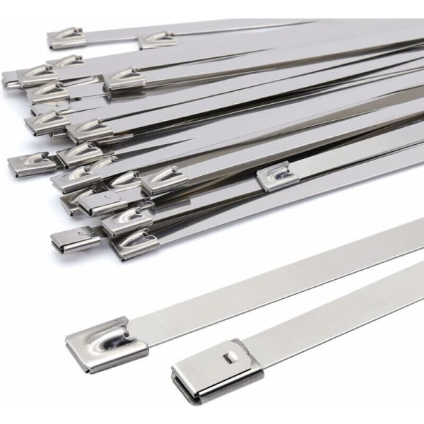 Metal lynlåse 500x7,9 mm, sølv rustfrit stål kabelbindere Kraftige kabelbindere - lynlåse metal - modstandsdygtighed til 120 kg, pakke med 100 stykker,--